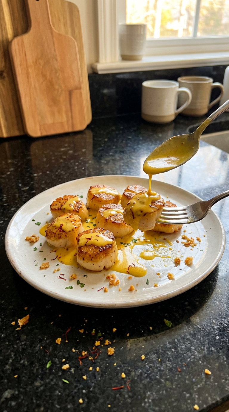 Saffron Cream Seared Scallops
