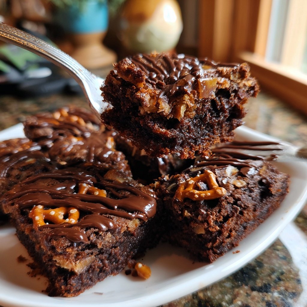 Sourdough Discard Brownies with Pretzel Crunch