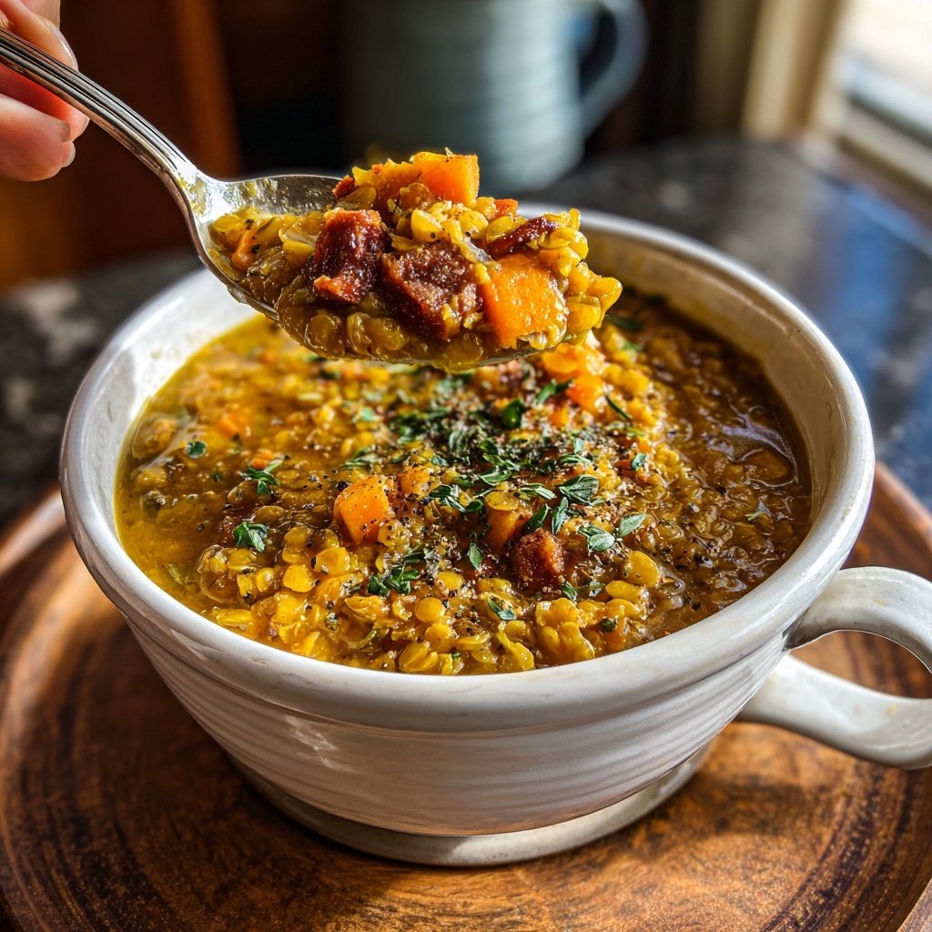 Smoky Lentil Sausage Soup