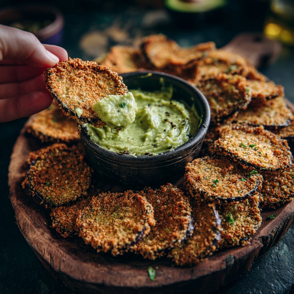 Eggplant Chips with Avocado Dip