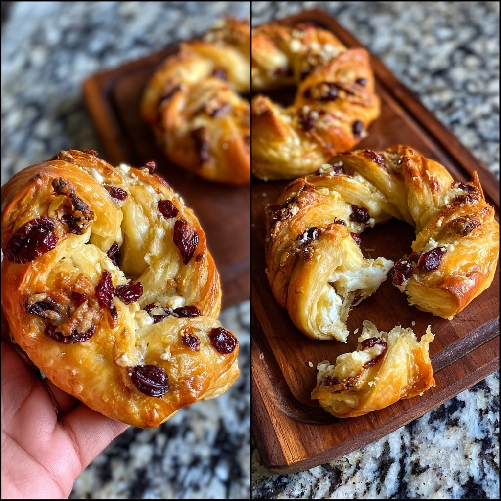 Cranberry Feta Puff Pastry Wreaths